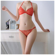 Load image into Gallery viewer, Women Mesh Embroidery Lingerie Strappy Bra Panties Set Sexy Cute