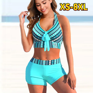 Women Split Plus Size Flat Skirt Bikini Printed Swimsuit