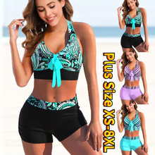 Load image into Gallery viewer, Women Split Plus Size Flat Skirt Bikini Printed Swimsuit