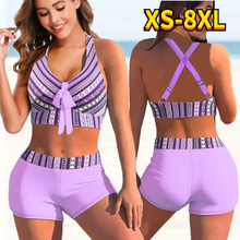 Load image into Gallery viewer, Women Split Plus Size Flat Skirt Bikini Printed Swimsuit