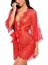 Load image into Gallery viewer, Women Lace Kimono Robe Babydoll Sheer Nightgown Set