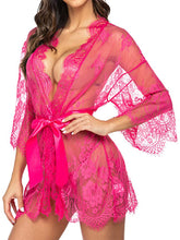 Load image into Gallery viewer, Women Lace Kimono Robe Babydoll Sheer Nightgown Set