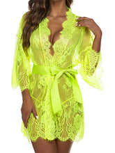 Load image into Gallery viewer, Women Lace Kimono Robe Babydoll Sheer Nightgown Set