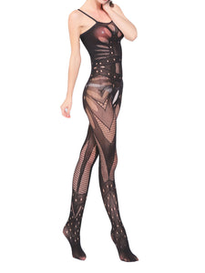 Women Black Sexy Crotchless Fish Net Body Stocking Bodysuit